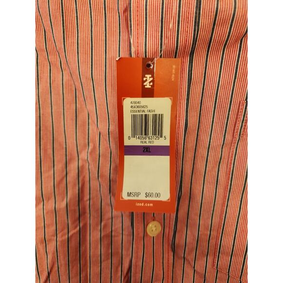 Izod NWT Shirt Mens 2XL Red Striped Long Sleeve Preppy Business Work MSRP $60 - Picture 6 of 12